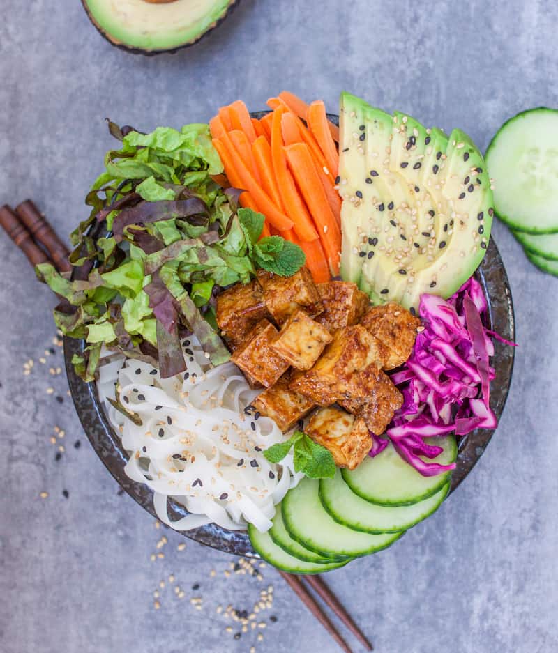 banh mi bowls with sticky tofu