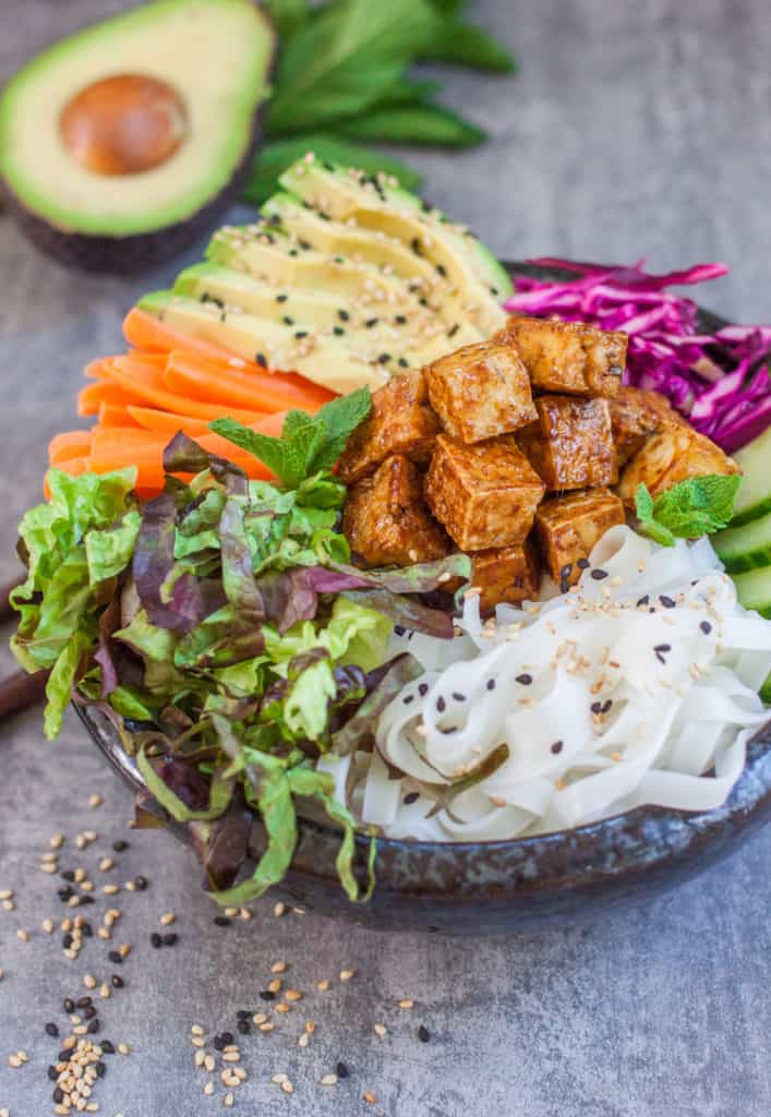 banh mi bowls with sticky tofu