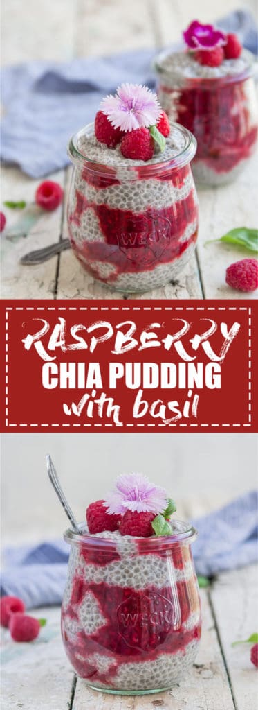 This chia pudding with quick raspberry basil compote is the perfect summer chia recipe. Serve it up for breakfast, a snack, or a healthy dessert