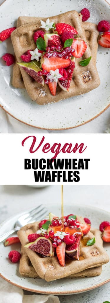 Choosingchia.com| These vegan buckwheat waffles are make a quick, easy, and healthy breakfast. Top them with your favourite fruit and maple syrup!