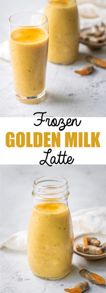 Choosingchia.com| This frozen golden milk latte is filled with warming and healing spices like turmeric and ginger. Make this smoothie in less than 5 minutes and enjoy the benefits it has to offer!