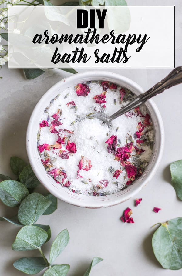 These DIY aromatherapy bath salts are made with epson salt and essential oils to help you relax and relieve stress. You only need 5 ingredients to make these bath salts!