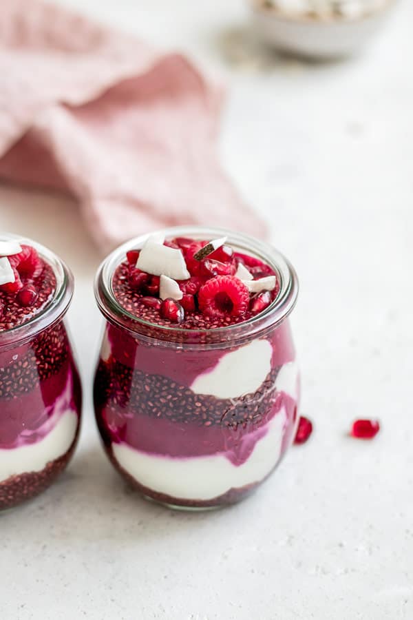 raspberry pomegranate chia pudding parfait