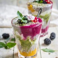 Layered chia pudding with mixed fruit puree