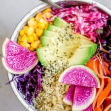 Rainbow nourishment bowls with maple tahini dressing