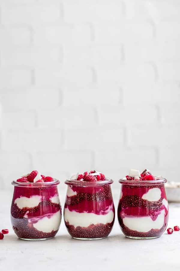 raspberry pomegranate chia pudding parfait