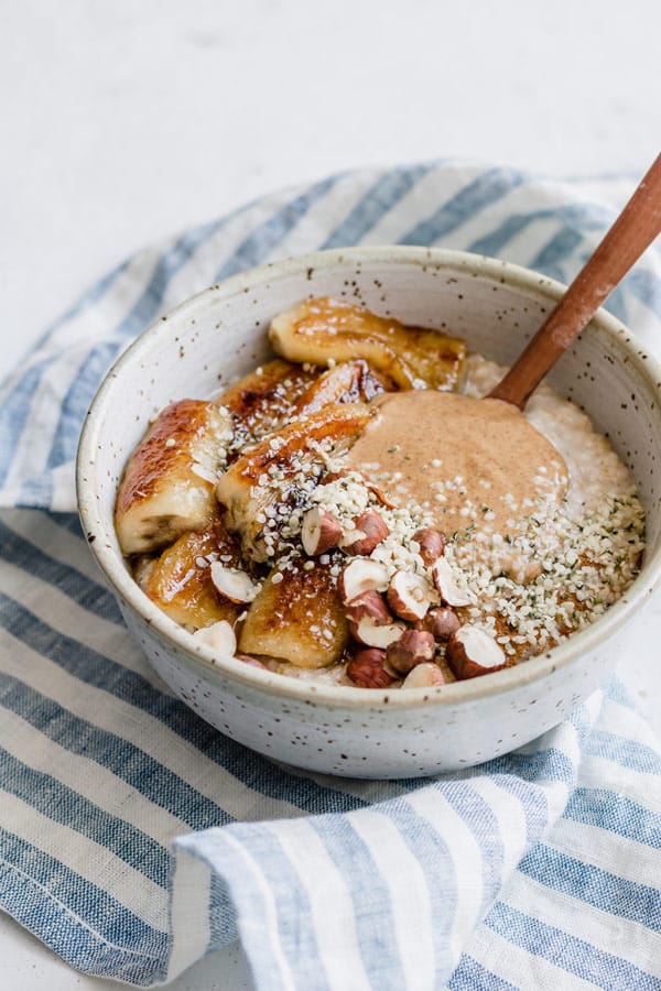 Steel cut oats with maple fried bananas