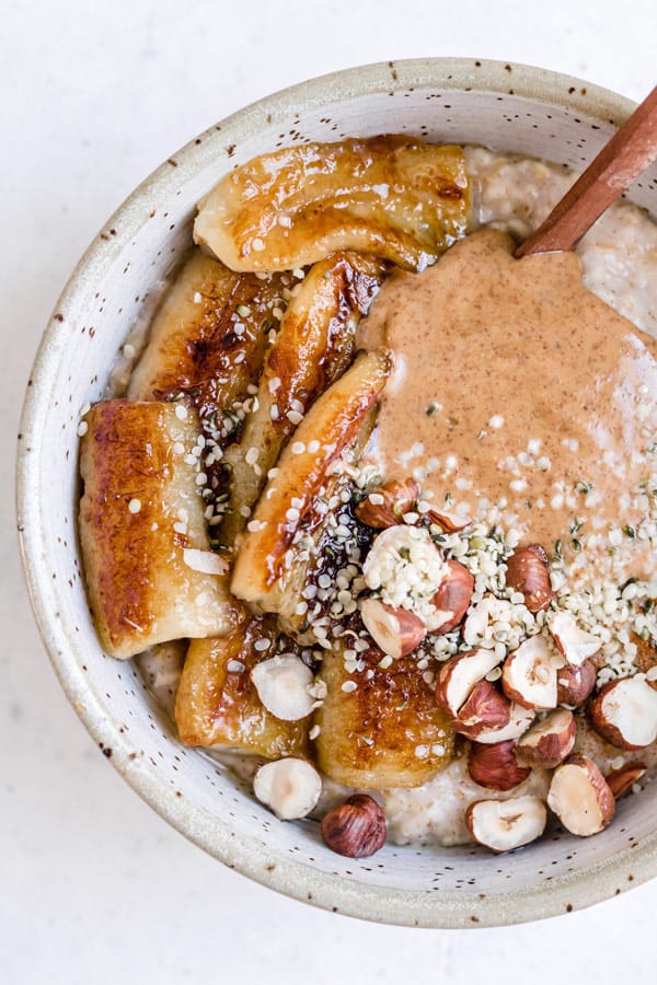 Steel cut oats with maple fried bananas
