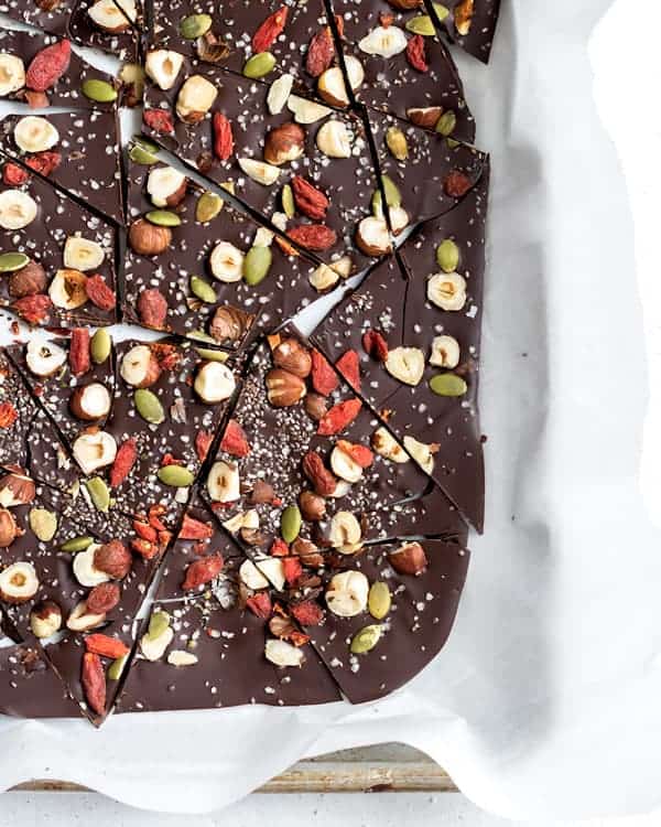 Dark Chocolate Bark with Toasted Quinoa, Oats, & Seeds - Healthy