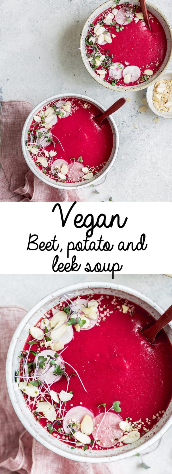 This vegan beet potato and leek soup recipe is creamy, healthy, and so easy to make. It's simply the best! 