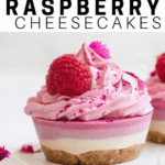 raw vegan cheesecake cup with raspberries on top on a plate