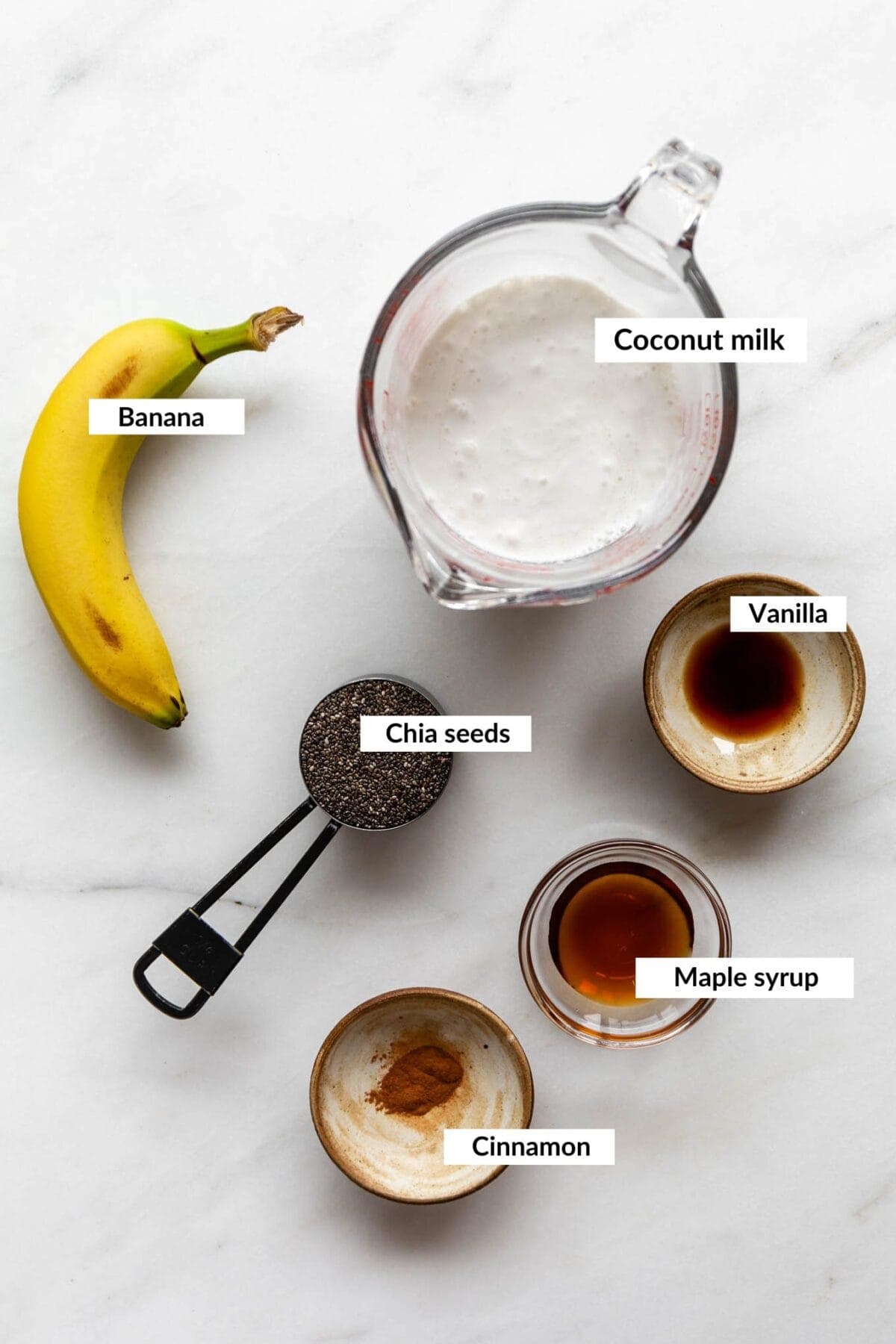 Ingredients for banana chia pudding.