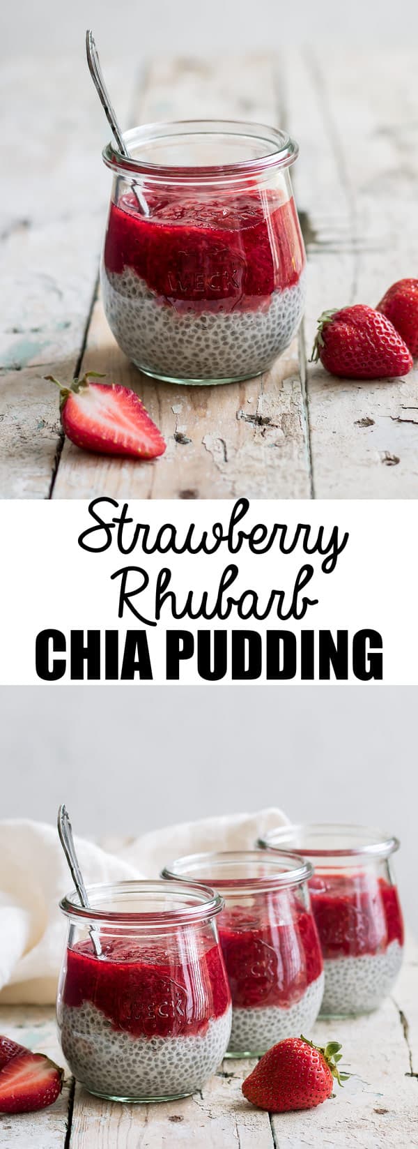 Strawberry Rhubarb chia pudding-This easy breakfast recipe is made with coconut milk and vanilla and is topped with a strawberry rhubarb compote! #chiapudding #chia #vegan #glutenfree #healthybrakfast
