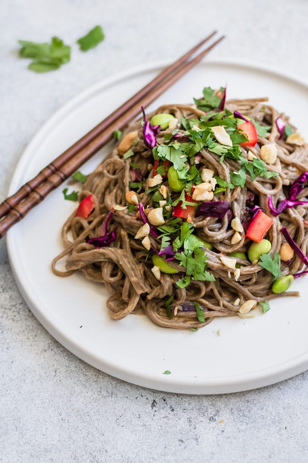 cold soba noodle salad with spicy peanut sauce