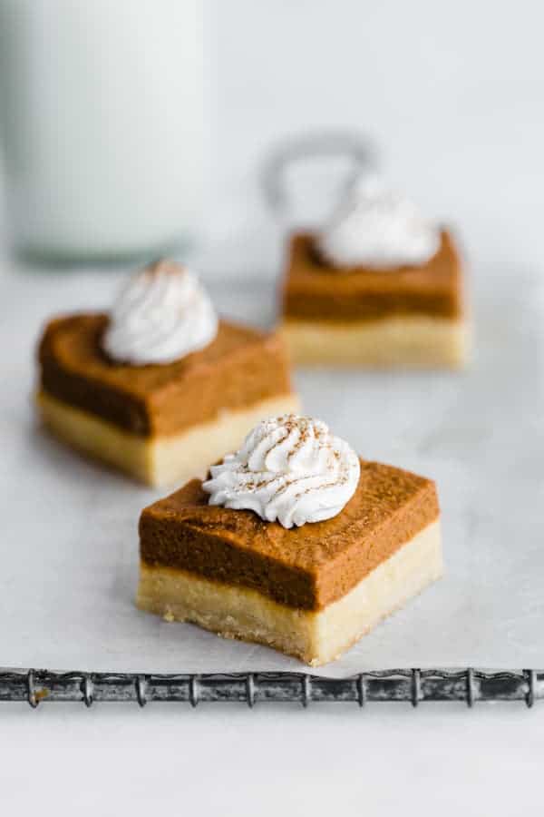 pumpkin pie bars with almond cookie crust