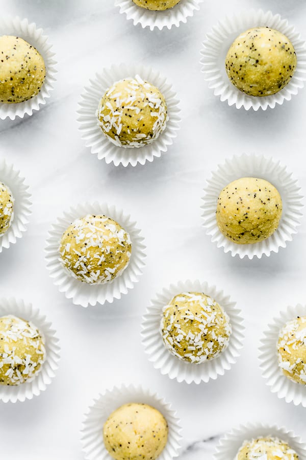 lemon poppyseed on a marble board in white baking papers