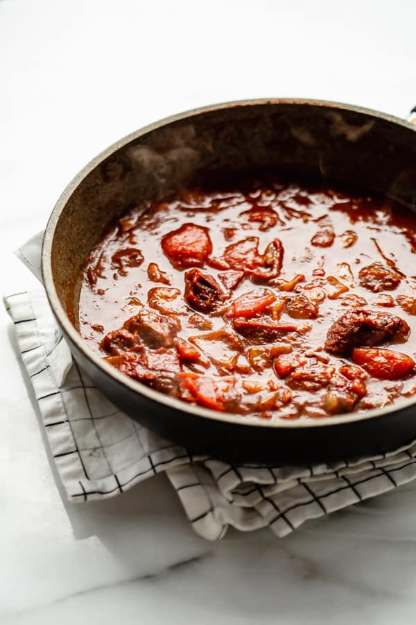 tinga sauce in a pan