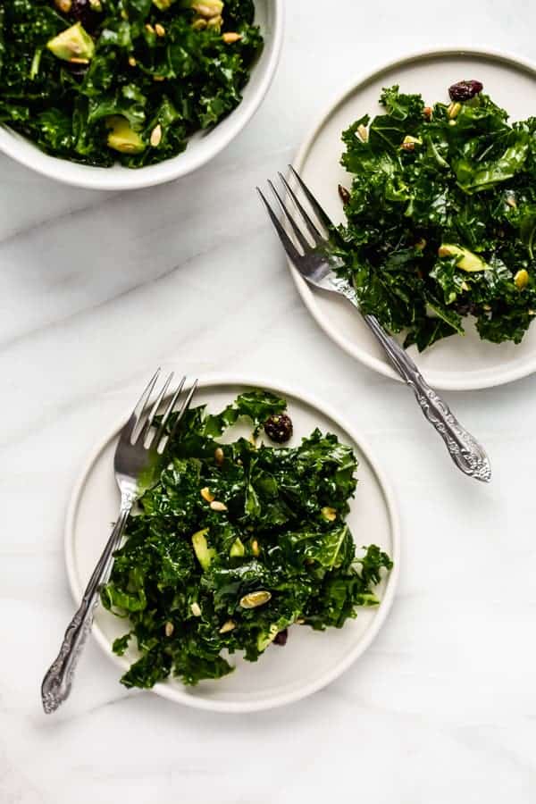 3 plates of kale salad