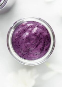 smoothie with avocado, banana, blueberries and kale