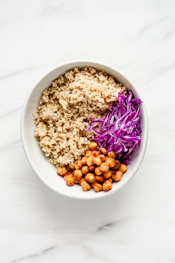quinoa, cabbage and chickpeas in a bowl