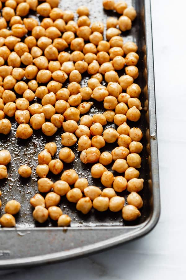 chickpeas on a baking tray