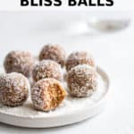 salted caramel bliss balls on a plate