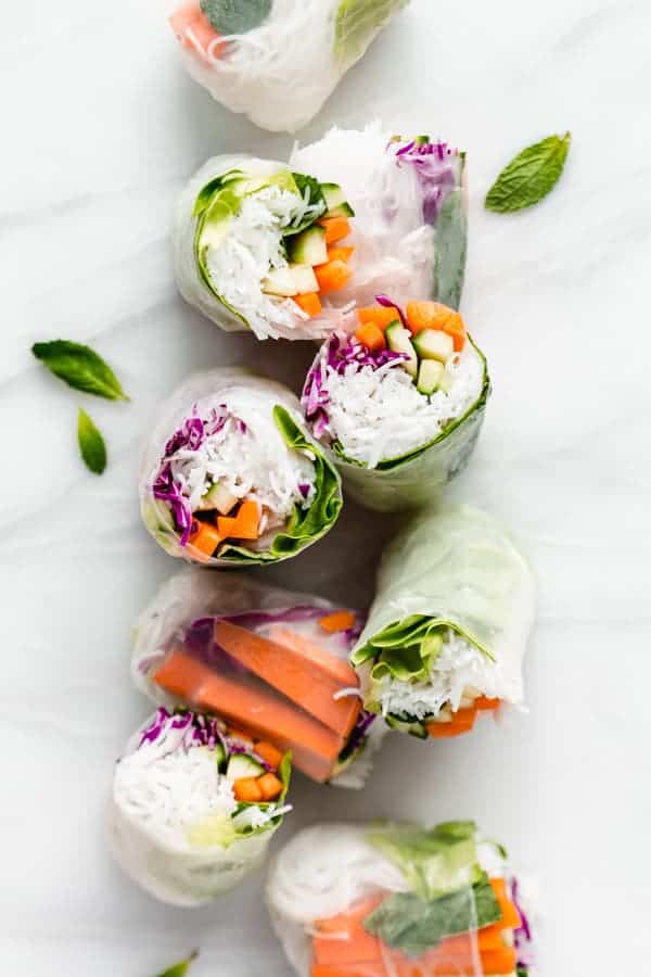 fresh spring rolls on a marble board