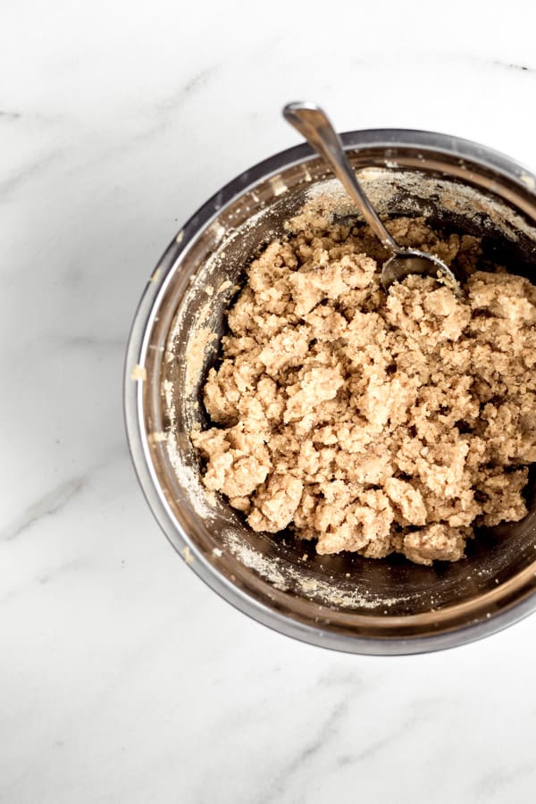 a mixing bowl with paleo tahini blondie batter