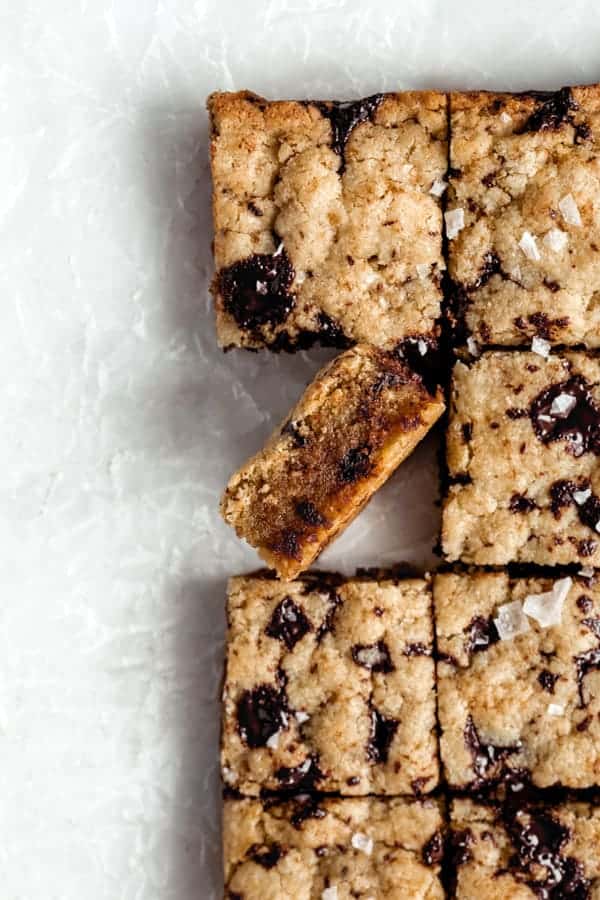 paleo tahini blondies cut in squares