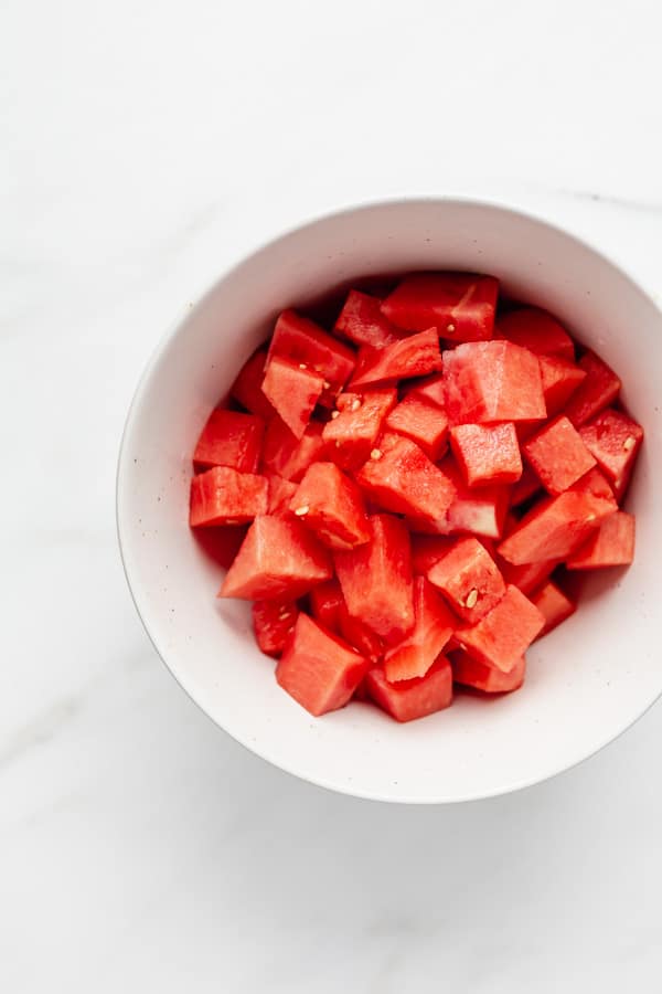 watermelon cut up in a bowl
