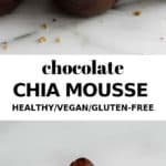 chocolate chia mousse in 3 jars and on a spoon