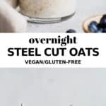 2 cups of overnight steel cut oats on a white board