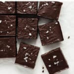 no bake brownies cut into squares topped with sea salt
