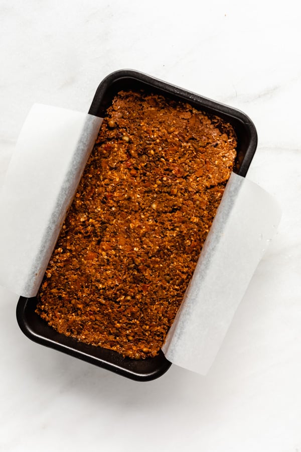 Lentil loaf in a pan