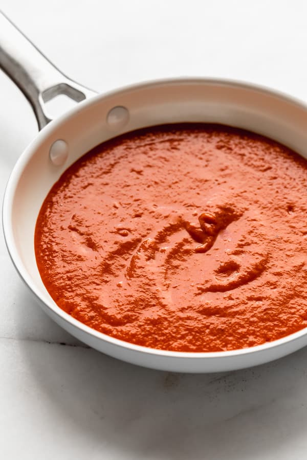 roasted red pepper sauce in a pan