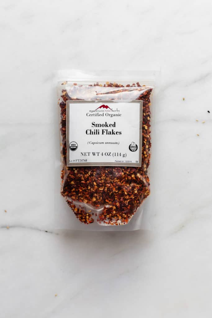 a package of mountain rose herbs smoked chili flakes
