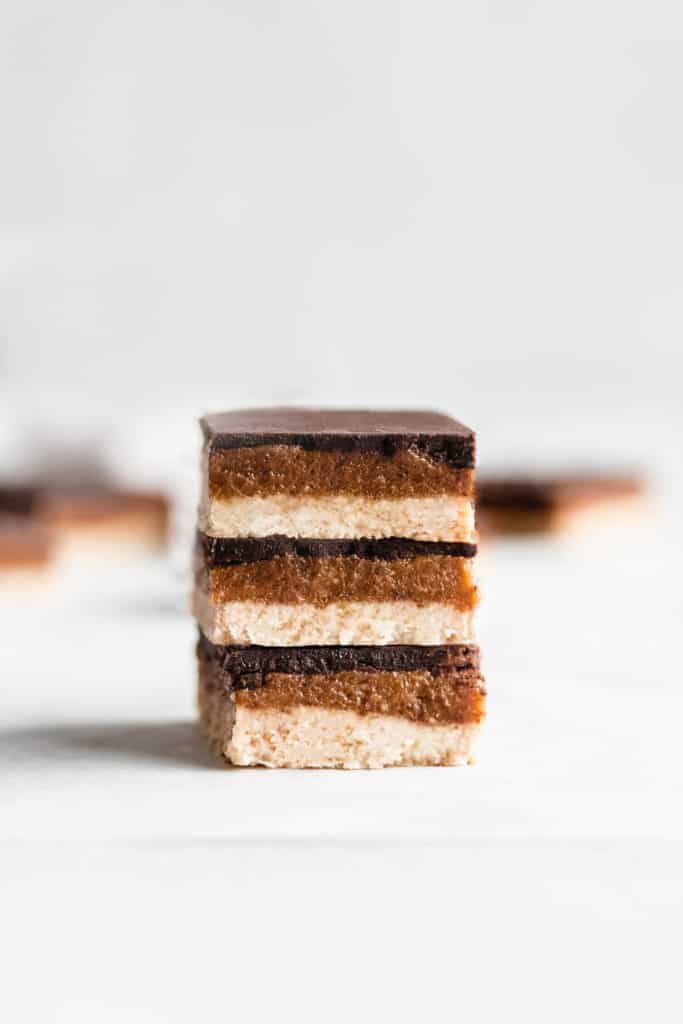 a stack of three salted caramel slices