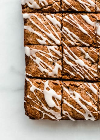 Chai Latte blondies with a while glaze on top