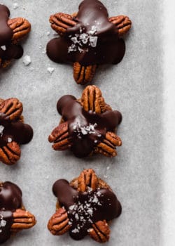 chocolate turtles topped with malden sea salt