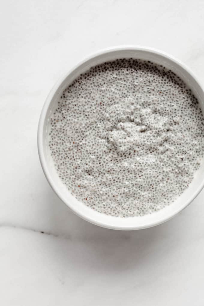 Chia seed pudding in a white bowl