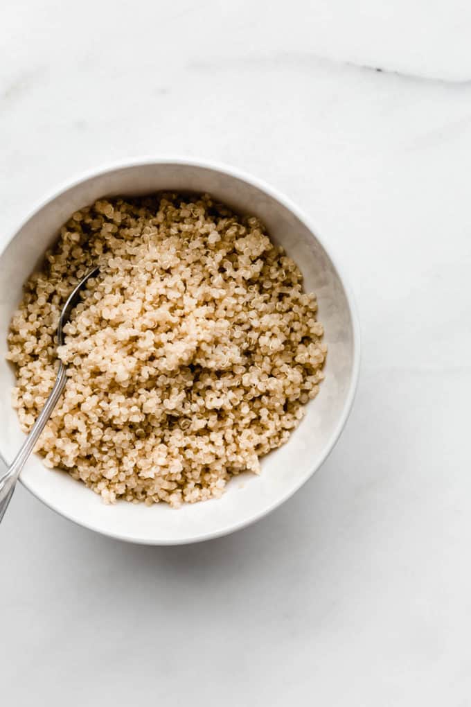 cookied quinoa in a white bowl
