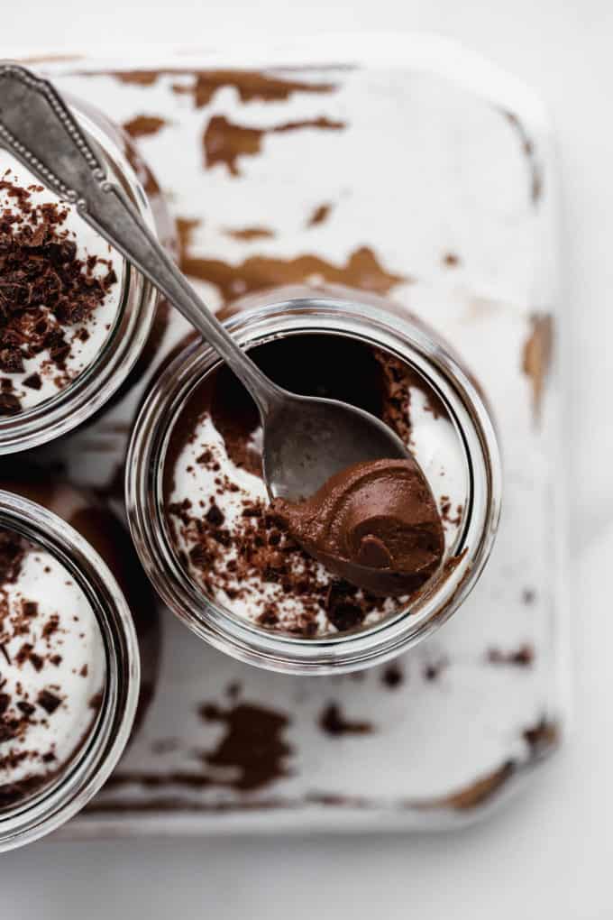 A spoonful of chocolate pot de creme