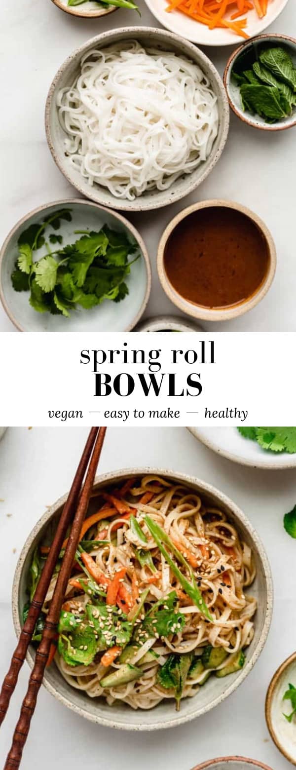 Spring Roll Bowls with Spicy Almond Butter Sauce - Choosing Chia