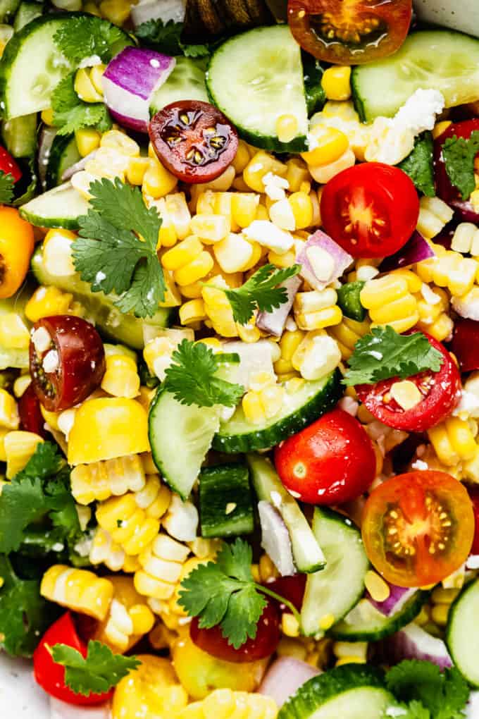 a close up of summer corn salad