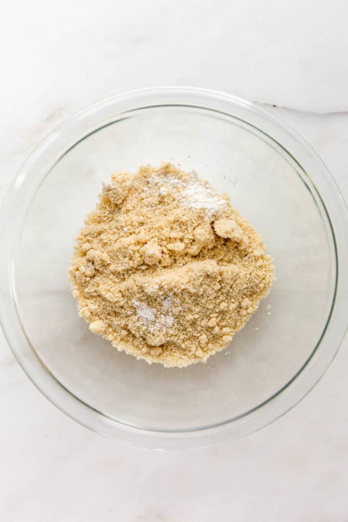 almond flour in a clear mixing bowl