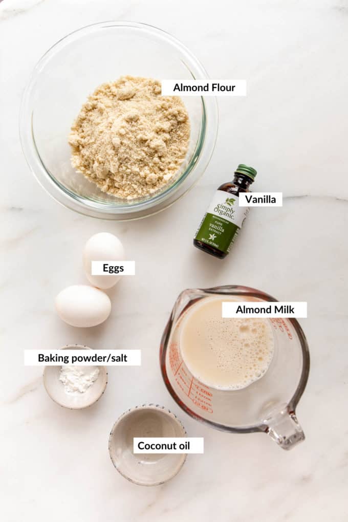 A flat lay of ingredients for almond flour panackes