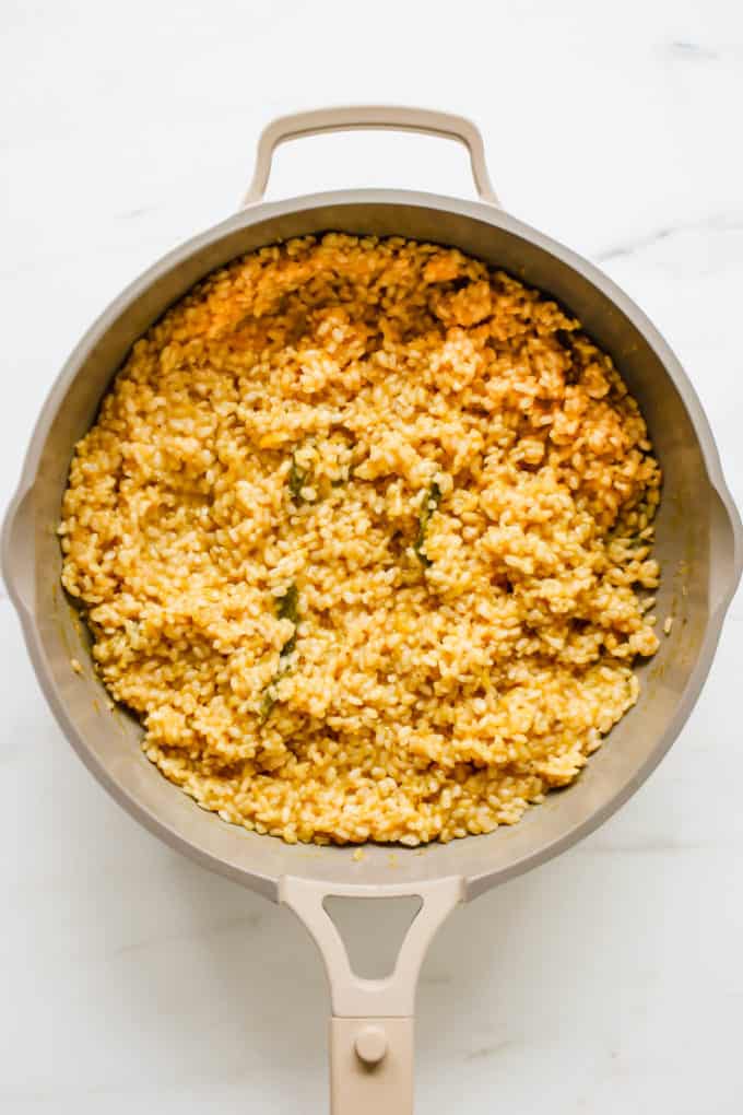 Butternut squash risotto in a pan