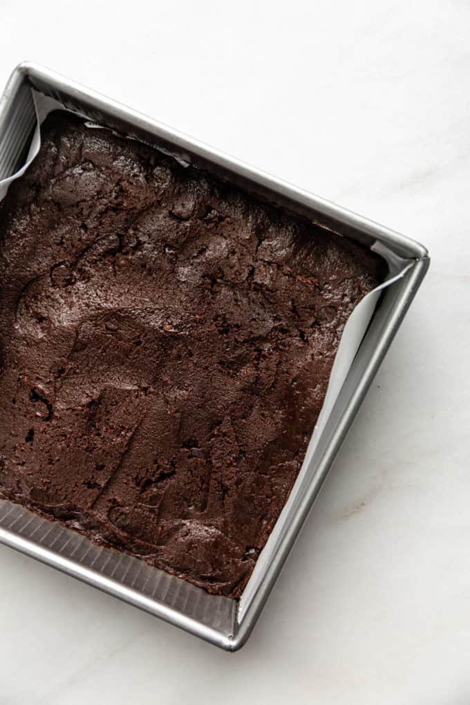 vegan brownie batter in a pan
