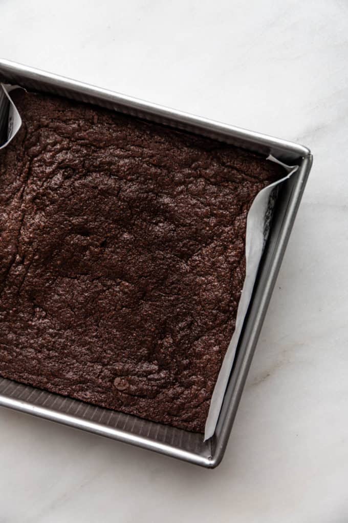vegan brownies baked in a pan
