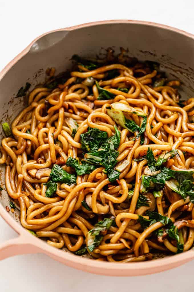 yaki udon noodles in a pan